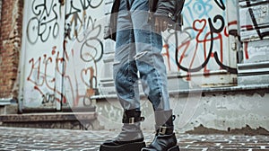 A street style shot of a fashionforward individual wearing an outfit composed entirely of thrifted pieces. From their