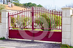 Street suburb home red classic house or gate garden access