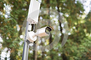 Street surveillance camera. CCTV closed circuit camera recording important events is security guard