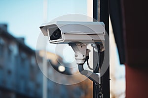 Street surveillance camera monitors urban activity. Security and public safety through advanced monitoring technology