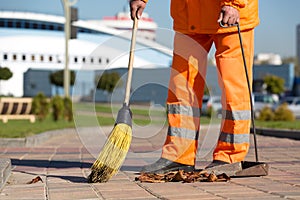 Street Sweeper cleaning city sidewalk