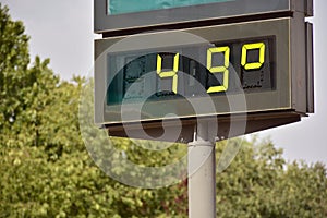 Street thermometer marking 49 degrees photo