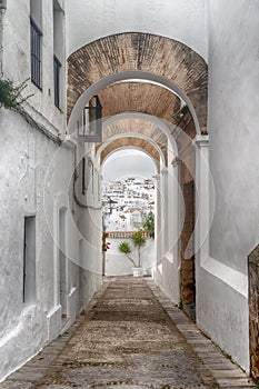 Street in the town of Vejer de la Frontera and one of the so-called white towns of Andalusia