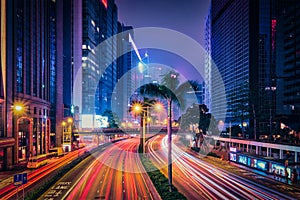 Street traffic in Hong Kong at night