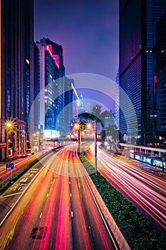 Street traffic in Hong Kong at night