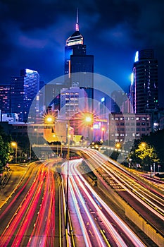 Street traffic in Hong Kong at night