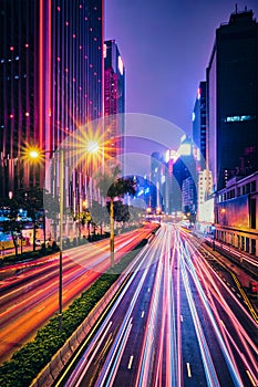 Street traffic in Hong Kong at night