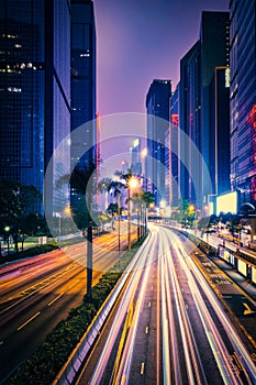 Street traffic in Hong Kong at night