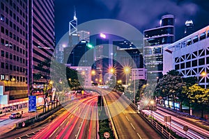 Street traffic in Hong Kong at night