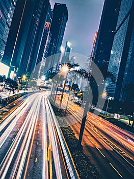 Street traffic in Hong Kong at night