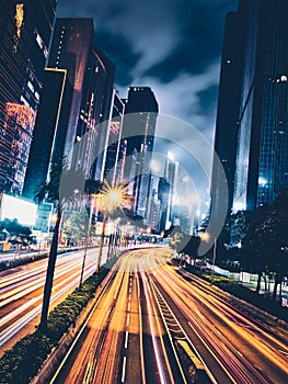 Street traffic in Hong Kong at night