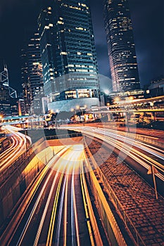 Street traffic in Hong Kong at night