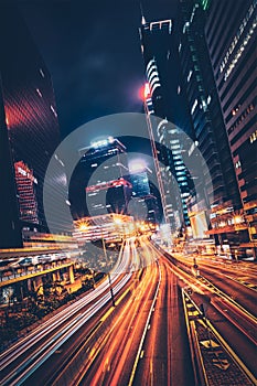 Street traffic in Hong Kong at night