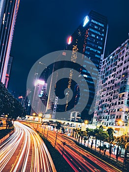 Street traffic in Hong Kong at night