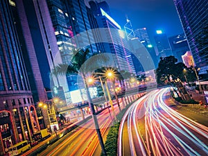 Street traffic in Hong Kong at night