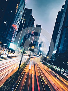 Street traffic in Hong Kong at night