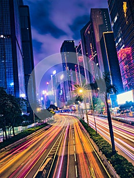 Street traffic in Hong Kong at night