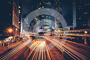 Street traffic in Hong Kong at night