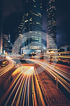 Street traffic in Hong Kong at night