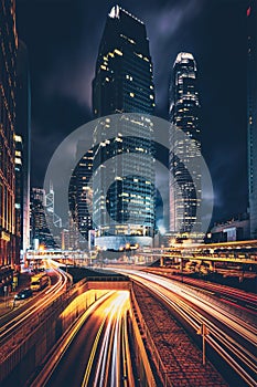 Street traffic in Hong Kong at night