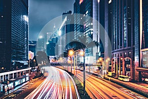 Street traffic in Hong Kong at night