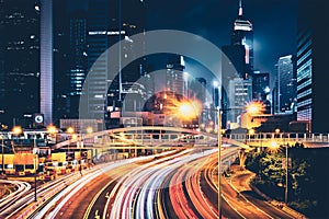 Street traffic in Hong Kong at night