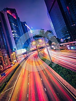 Street traffic in Hong Kong at night