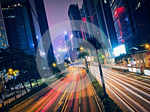 Street traffic in Hong Kong at night