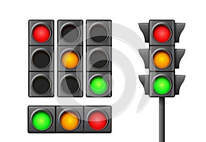 Street traffic light icon lamp. Traffic light direction regulate safety symbol. Transportation control warning photo