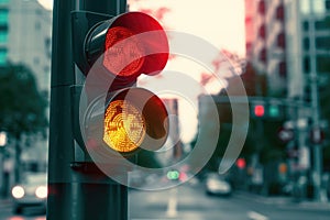 street with traffic lights, one of which is lit up and the other is not. road safety and traffic restrictions, transport