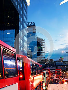 Street traffic by night in London