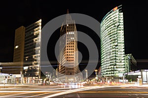 Street traffic at night at Potsdamer Platz in Berlin, Germany