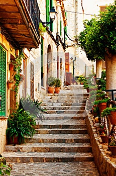 Street in Valldemossa village in Mallorca