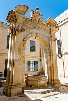 Street of Valleta, Malta`s capital. Cityscape in Sunny Day