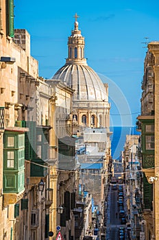 Street of Valletta with traditional balconies, Malta