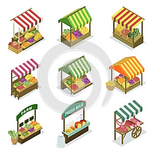 Street vendor booth and farm market food counters