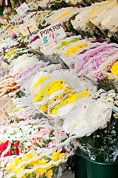 Street vendor display with flowers in NYC