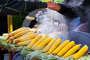 Street vendor selling hot sweet corn