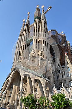 Street View of The Basilica and Expiatory Church of the Holy Family in Barcelona, Spain