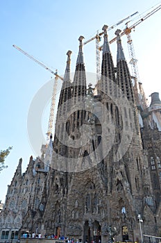 Street View of The Basilica and Expiatory Church of the Holy Family in Barcelona, Spain