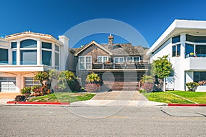 Street view, and beautiful houses with nicely landscaped front the yard, California Central Coast
