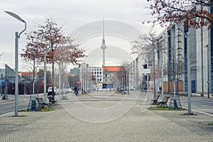 Street view of Berlin skyline with retro vintage Instagram style grunge pastel toned filter effect, Germany