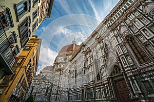 Street view of Cathedral of Santa Maria del Fiore in Florence, Tuscany, Italy