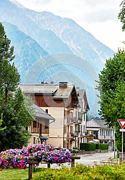 Street view of Chamonix town, France