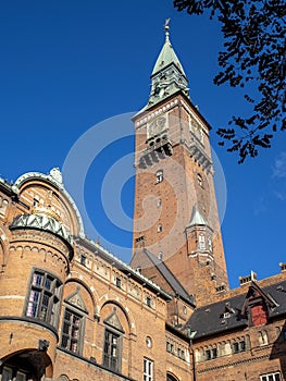 Street view of the Copenhagen City Hall Council Building 1905