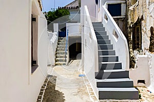 Street view in Driopis Driopida, the traditional village of cycladic island Kythnos in Greece