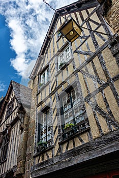 Street view at the famous Dinan town in Brittany region in France