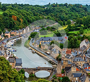 Street view at the famous Dinan town in Brittany region in France