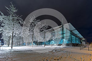 Street view of Hannover at winter evening.