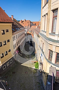 Street view in historical center of Maribor, Lower Styria, Slovenia